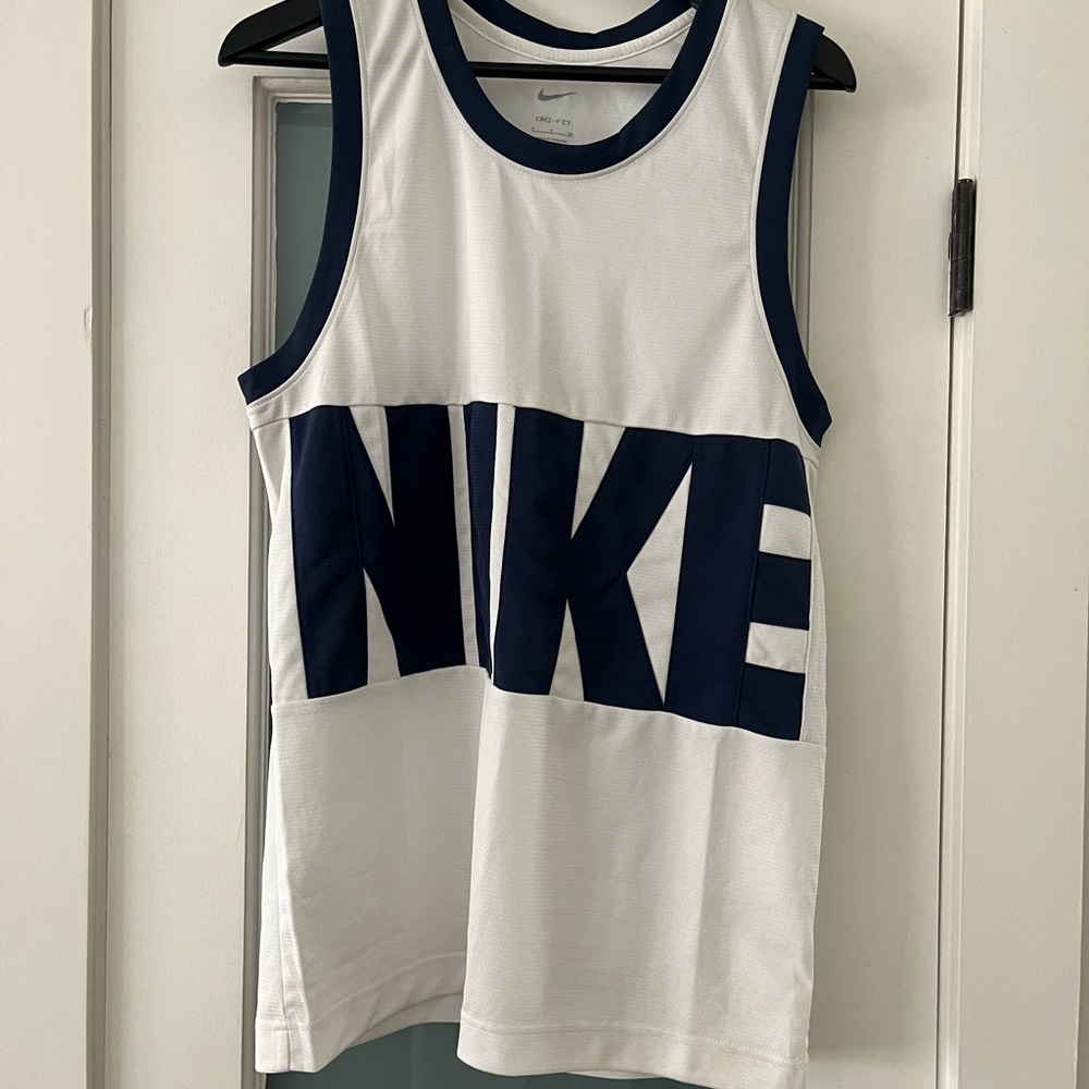 Nike White and Blue Dri-Fit Tank